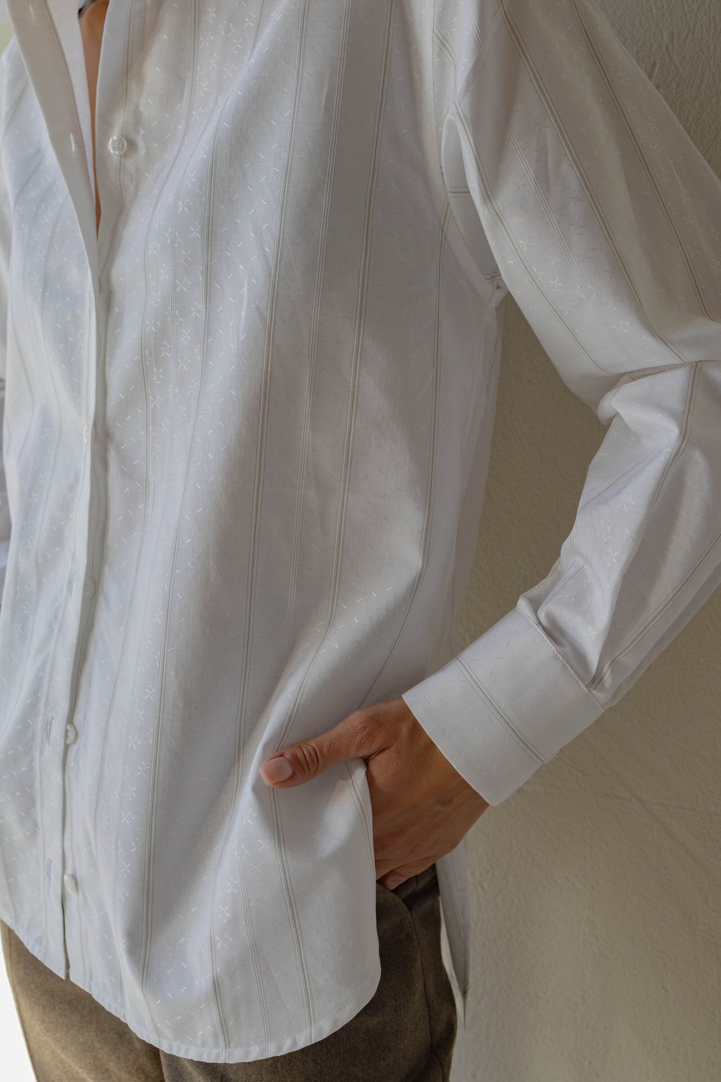 White Shirt with olive thin stripes