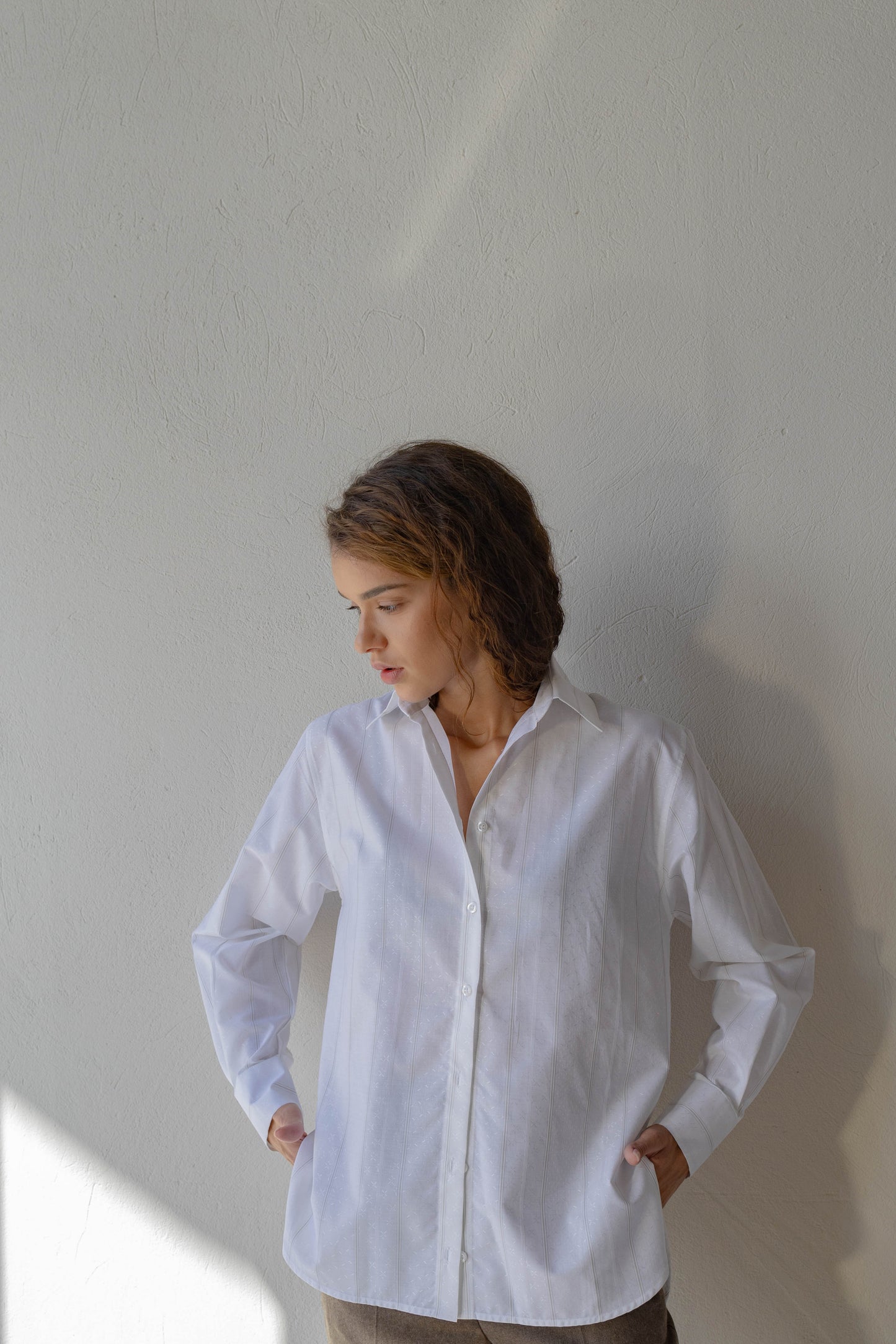 White Shirt with olive thin stripes
