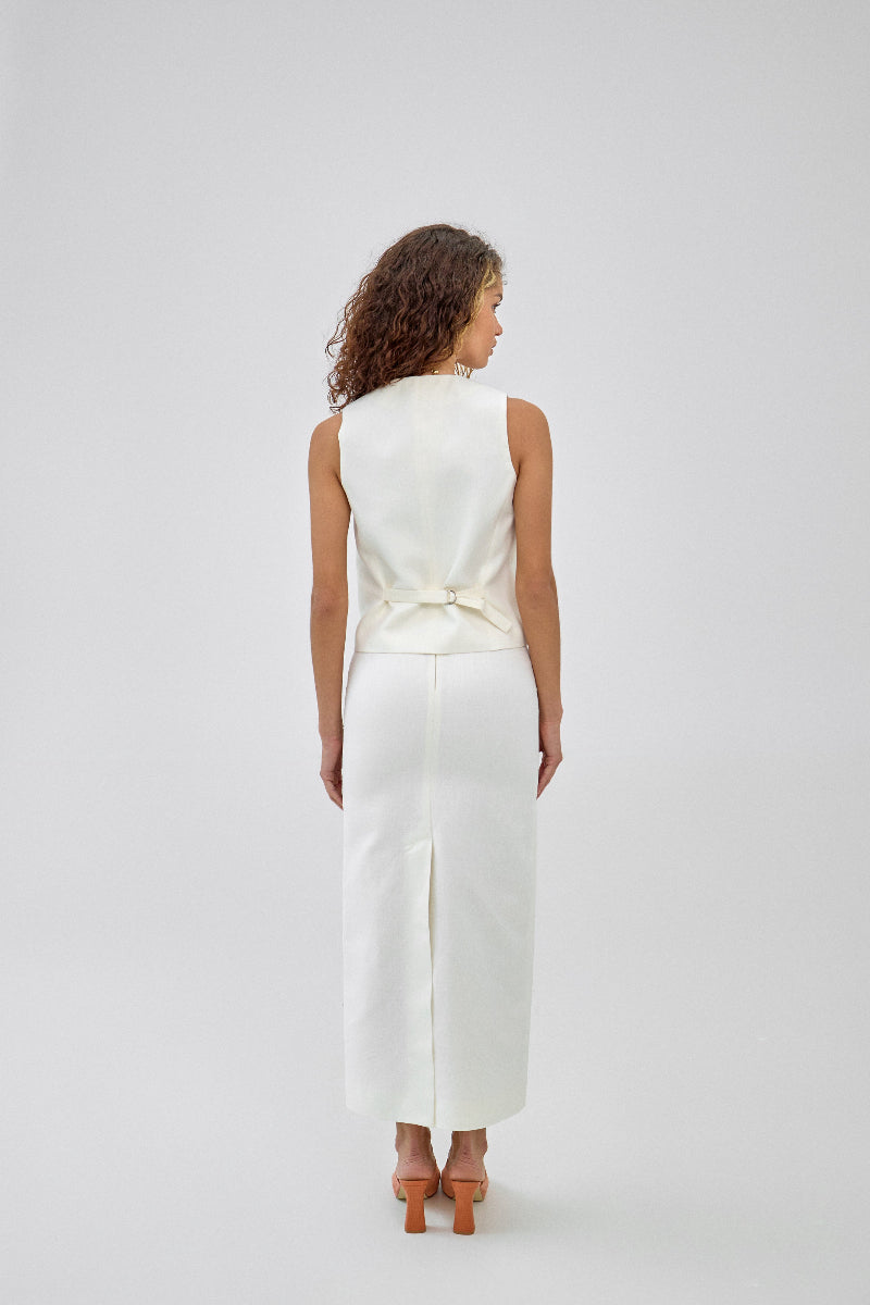 Біла лляна максі-спідниця