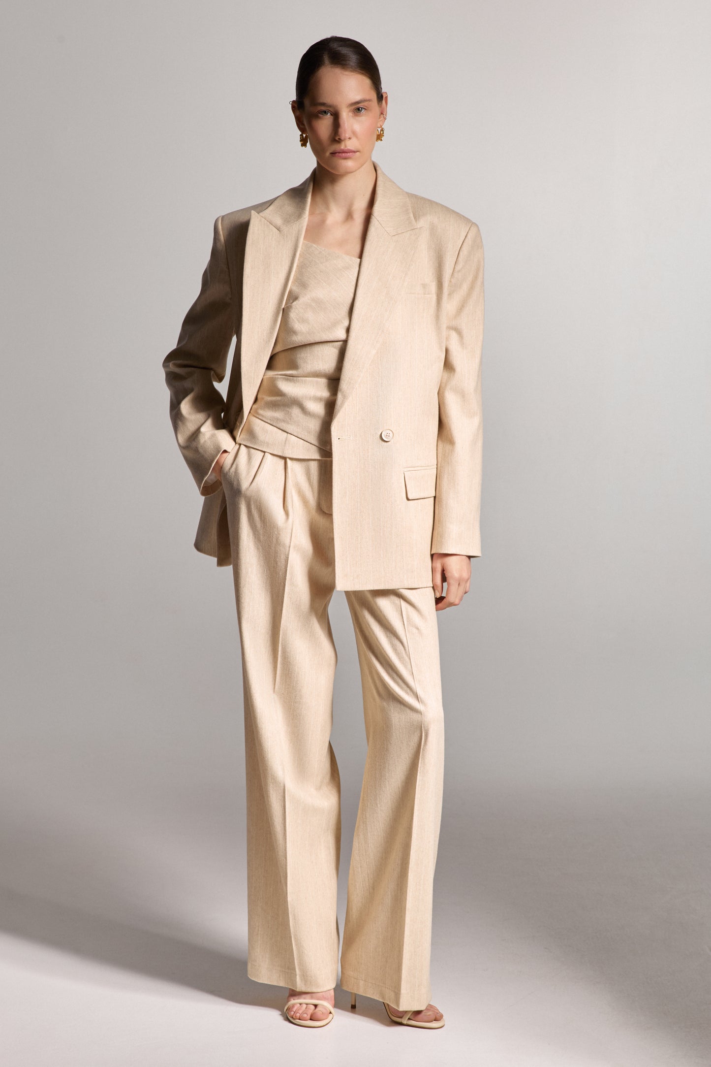 Beige Striped Linen Pants