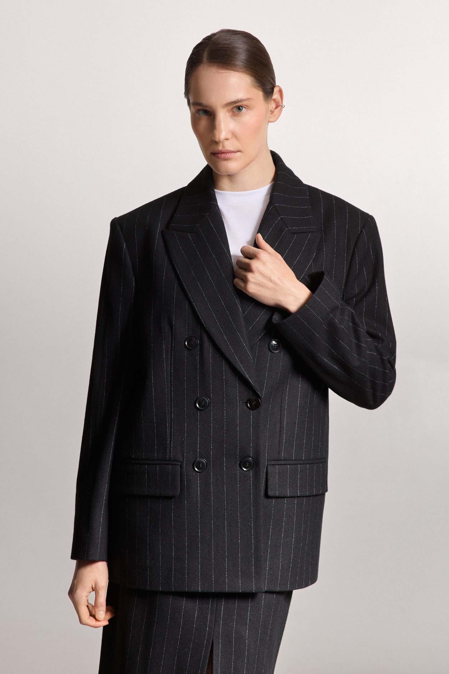 Black Wool Jacket with Thin Stripes
