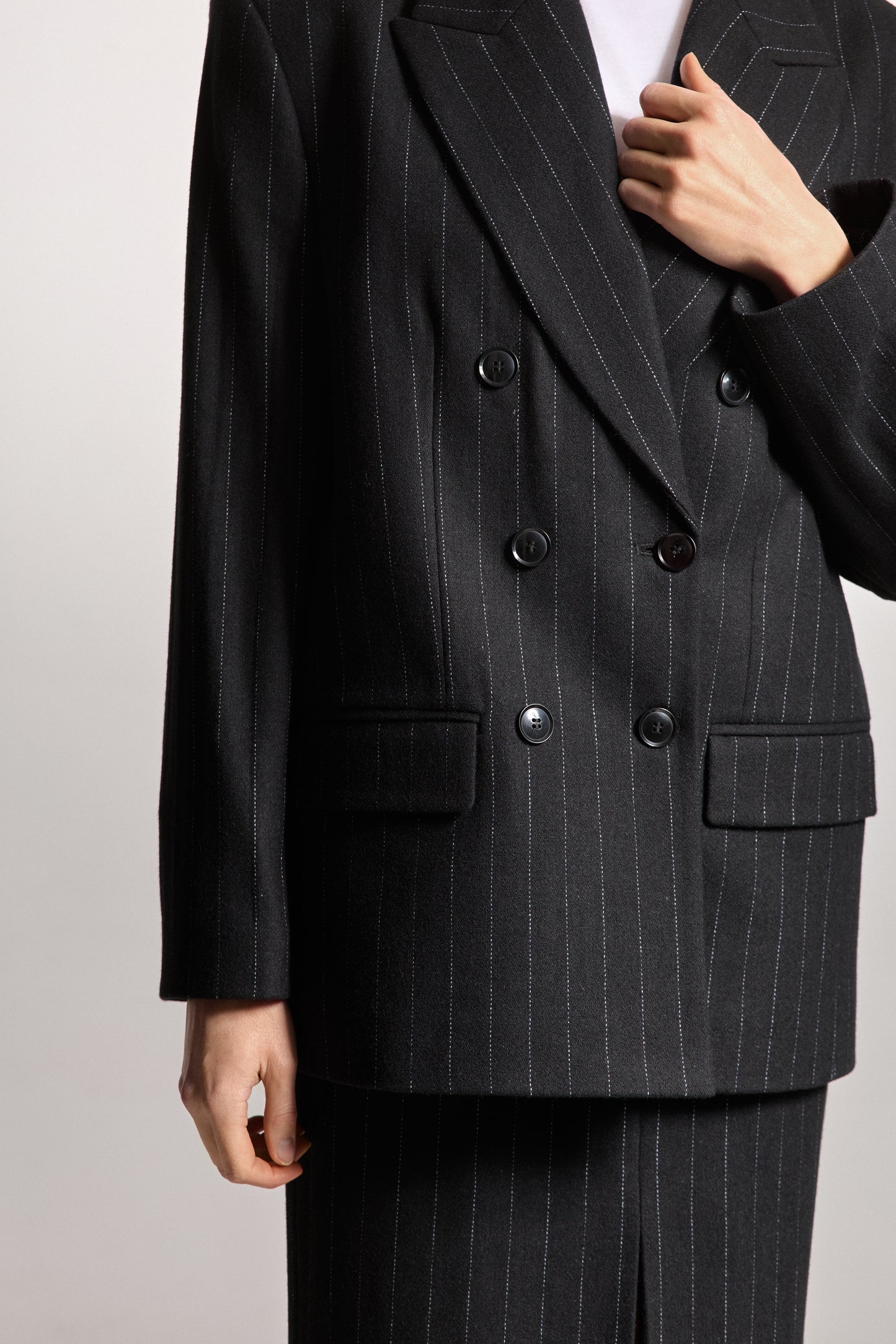 Black Wool Jacket with Thin Stripes