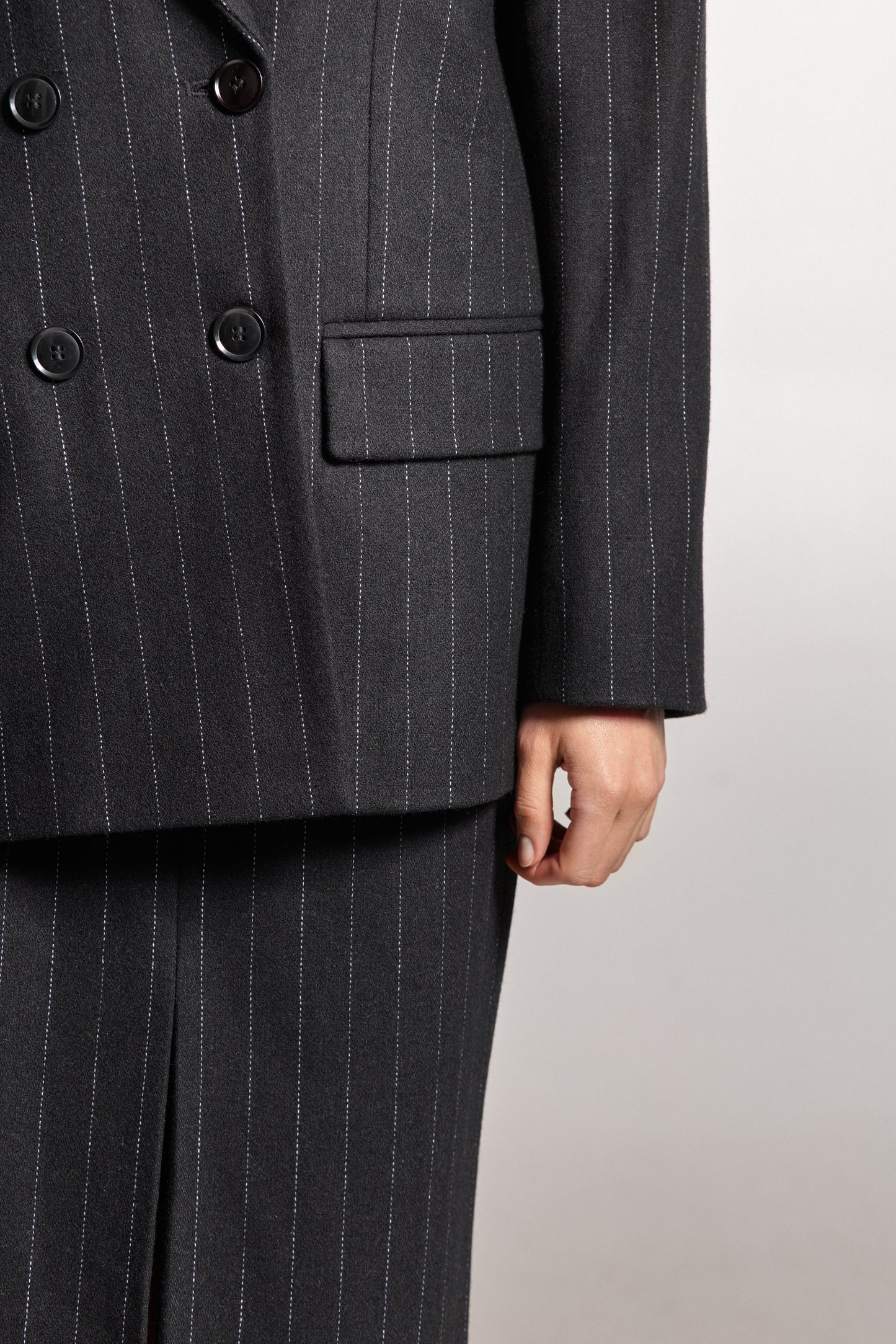 Black Wool Jacket with Thin Stripes