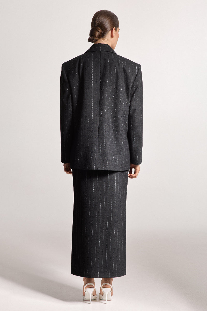 Black Wool Skirt with Thin Stripes