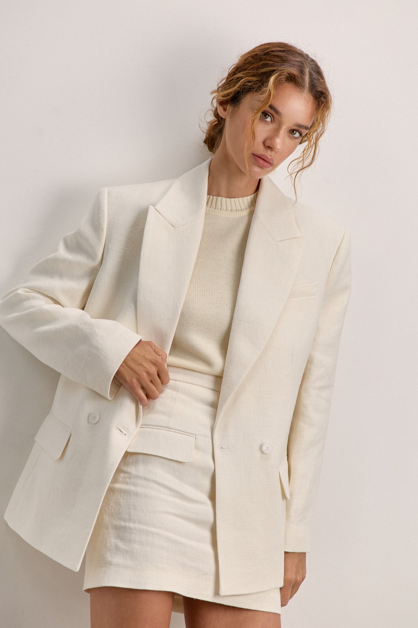 White Linen Mini Skirt Lina