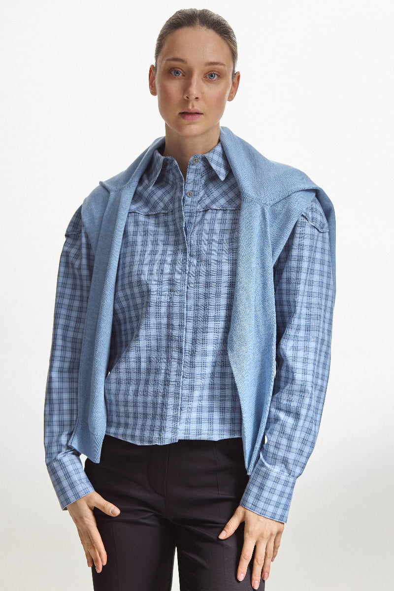 Синя сорочка в клітинку