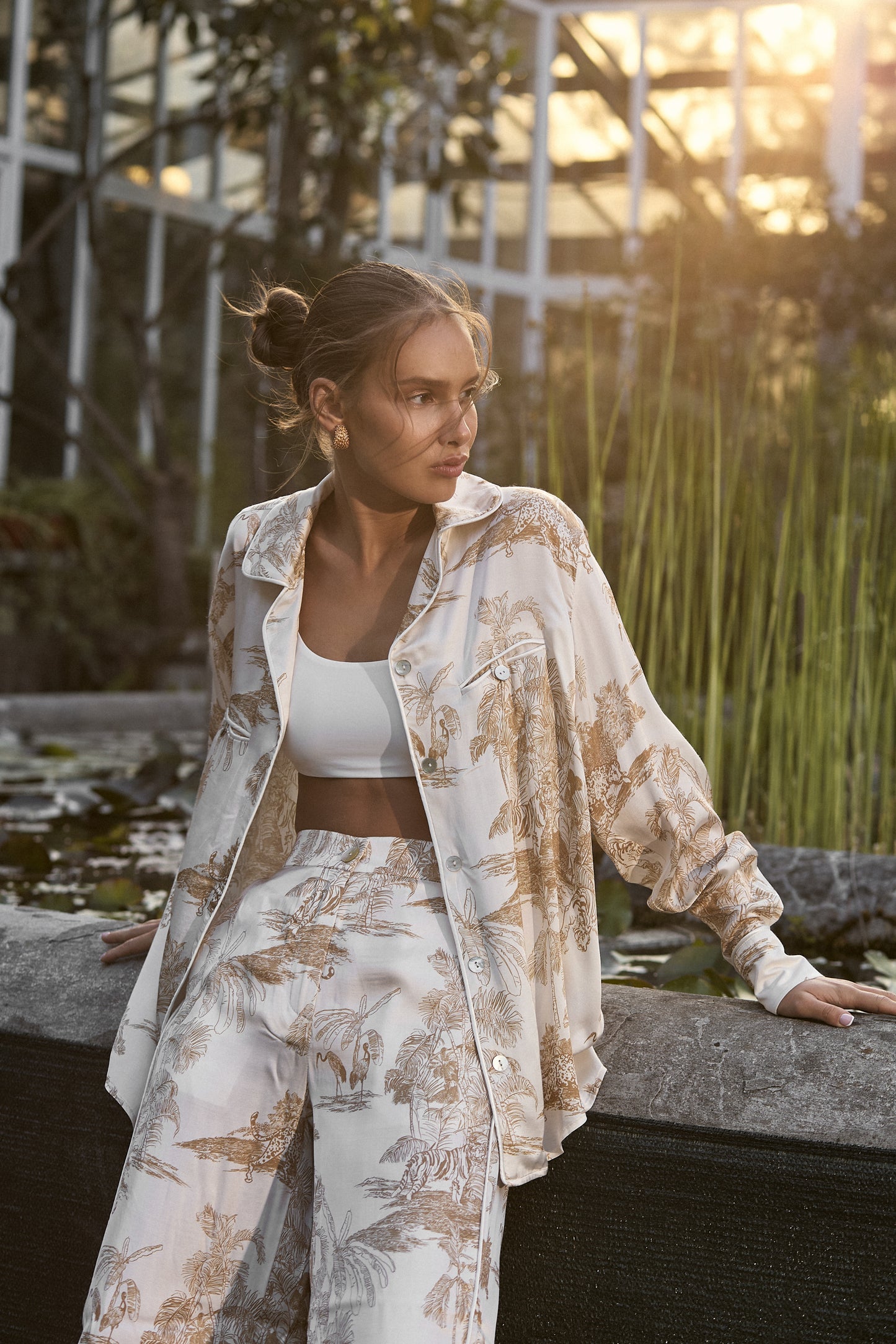 Beige Silk Pants