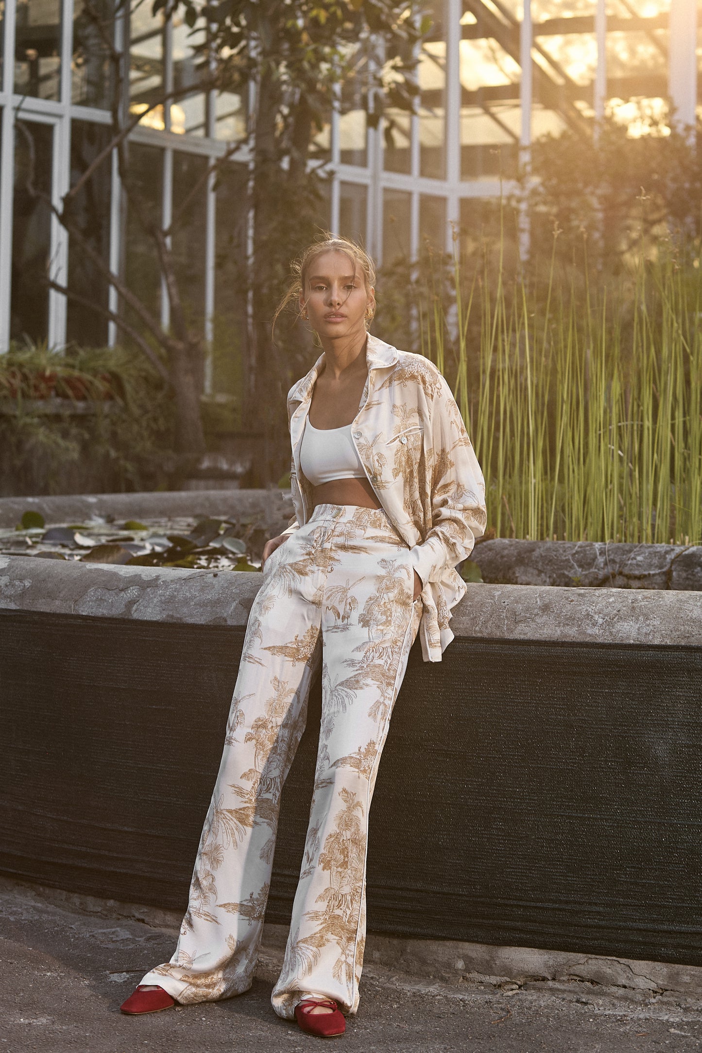 Beige Silk Pants