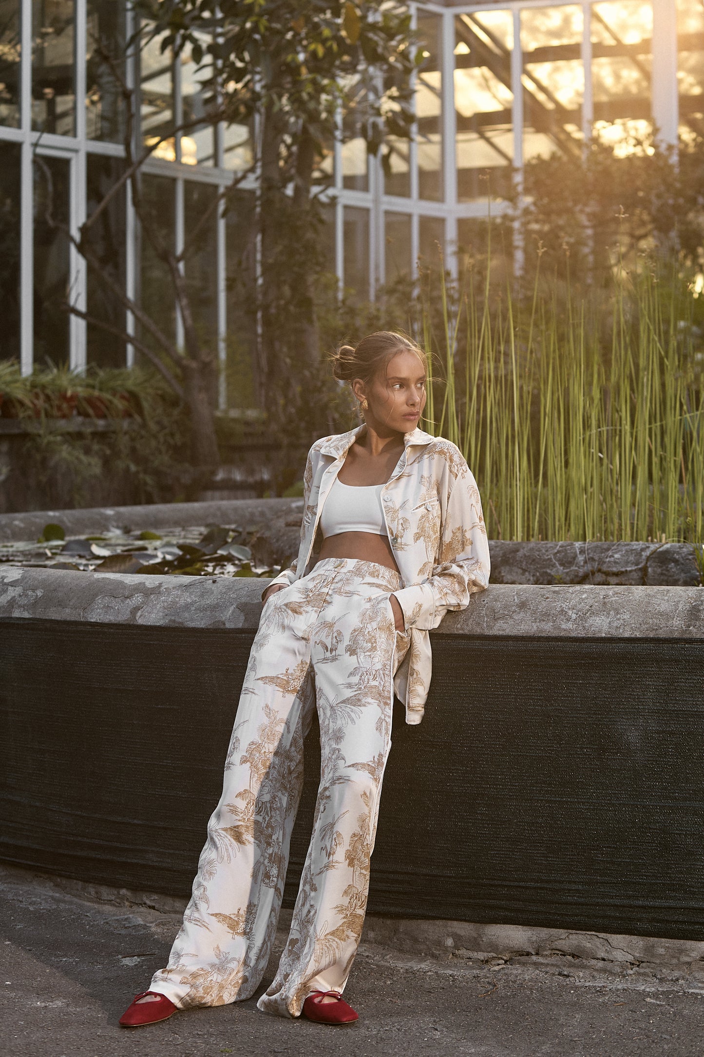 Beige Silk Pants