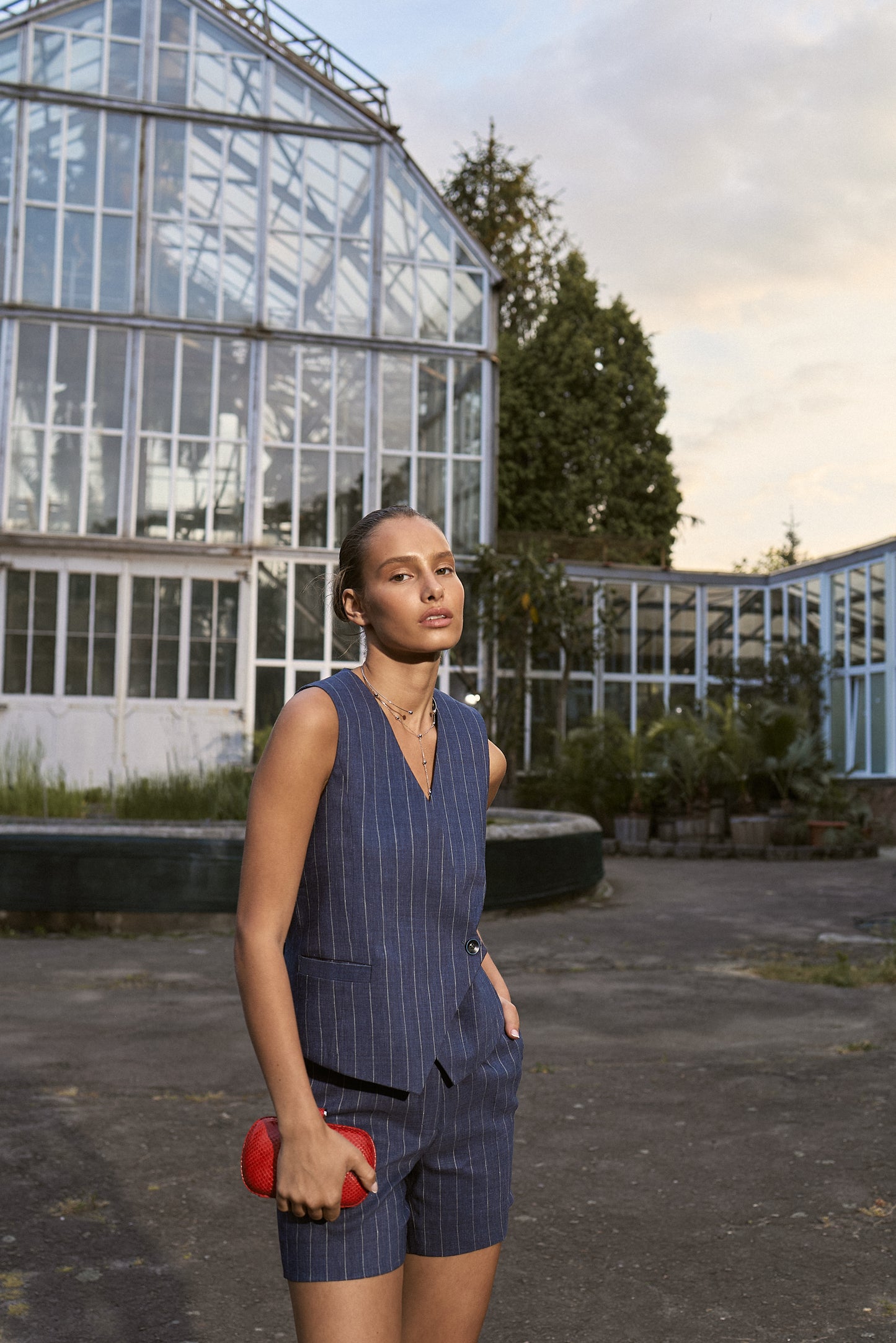 Blue Striped Linen Vest