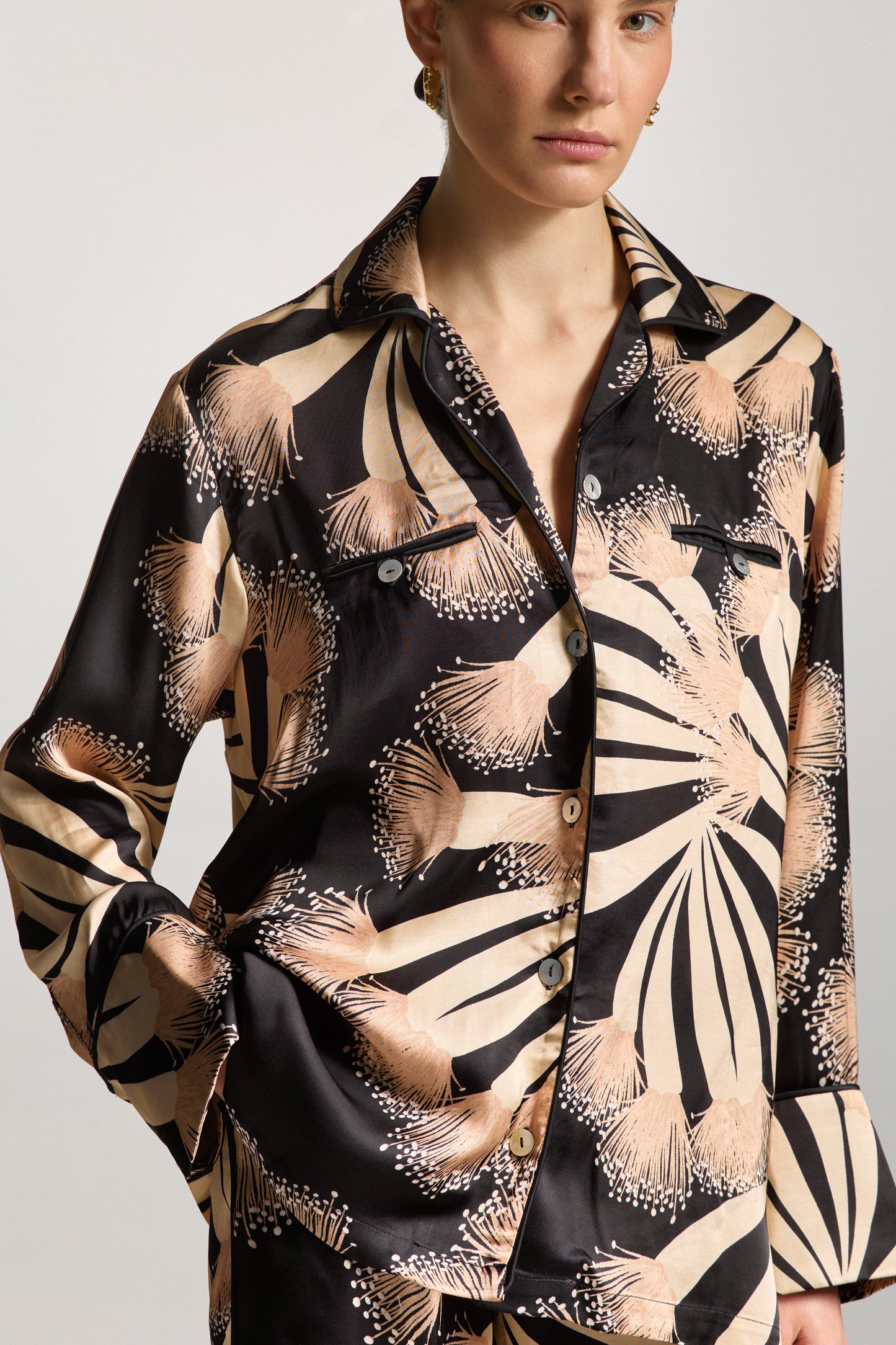 Black Silk Shirt with Print