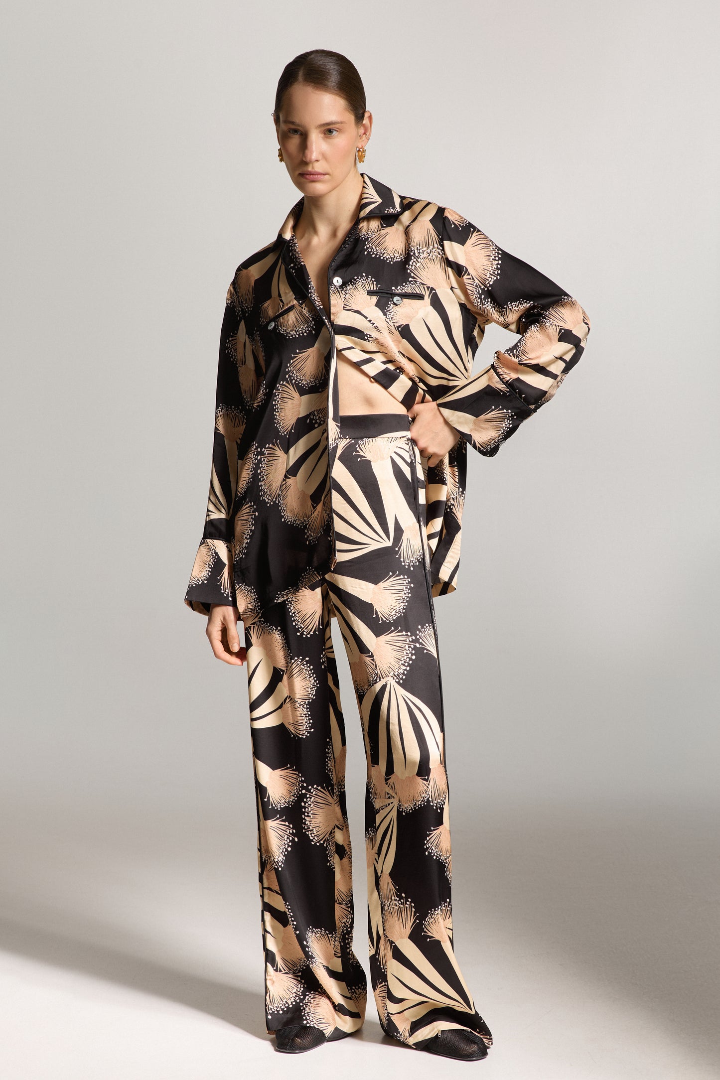 Black Silk Pants with Print