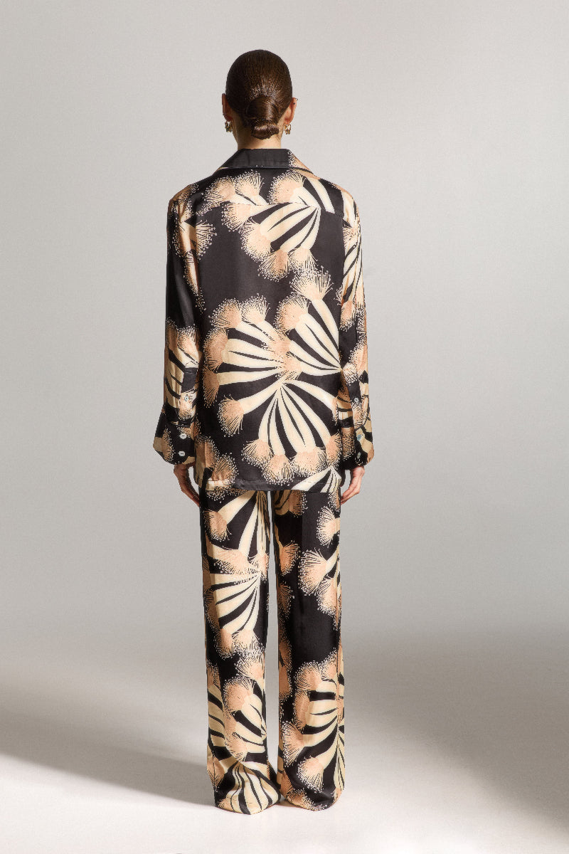Black Silk Shirt with Print