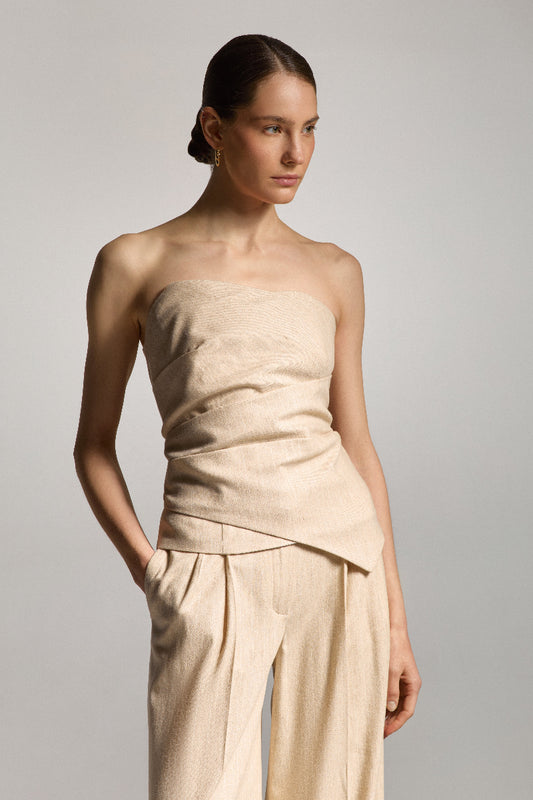Beige Striped Linen Corset