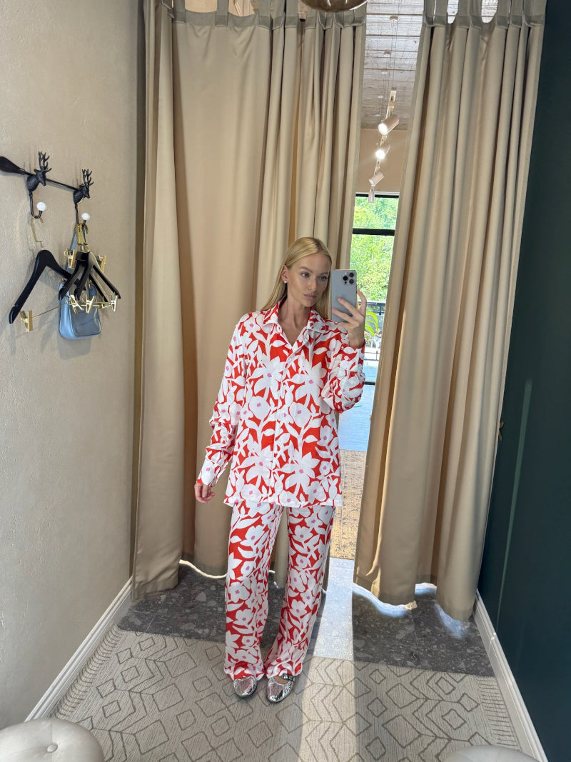 Red Silk Shirt with Flowers