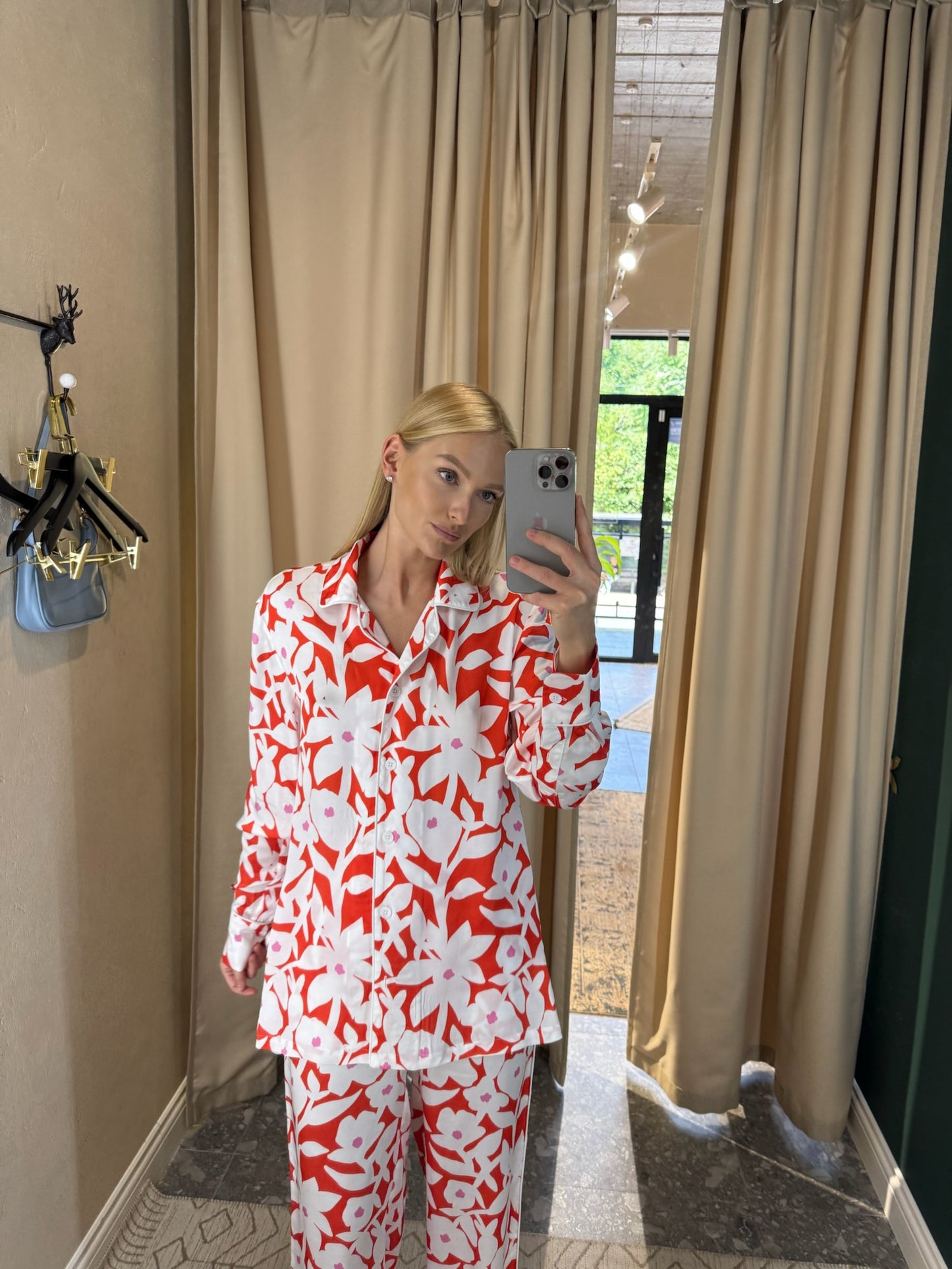 Red Silk Shirt with Flowers