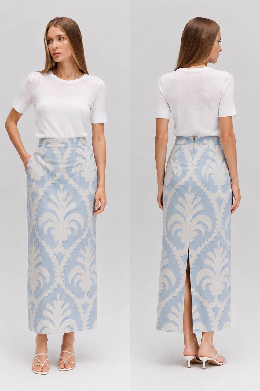 Linen Sequin Skirt in Lemon