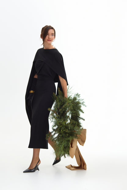 Міді-сукня Софія чорного кольору з накидкою