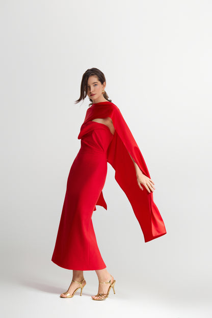 Сукня Sofia червона міді з накидкою