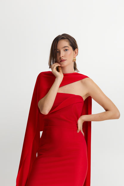 Сукня Sofia червона міді з накидкою