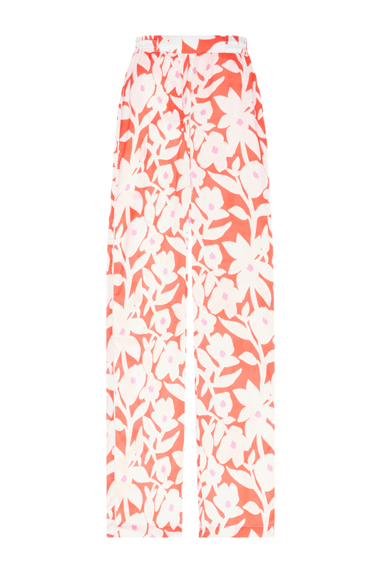 Red Silk Pants with Flowers