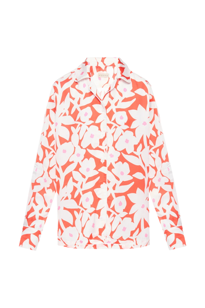 Red Silk Shirt with Flowers