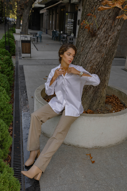 White Shirt with burgundy stripes
