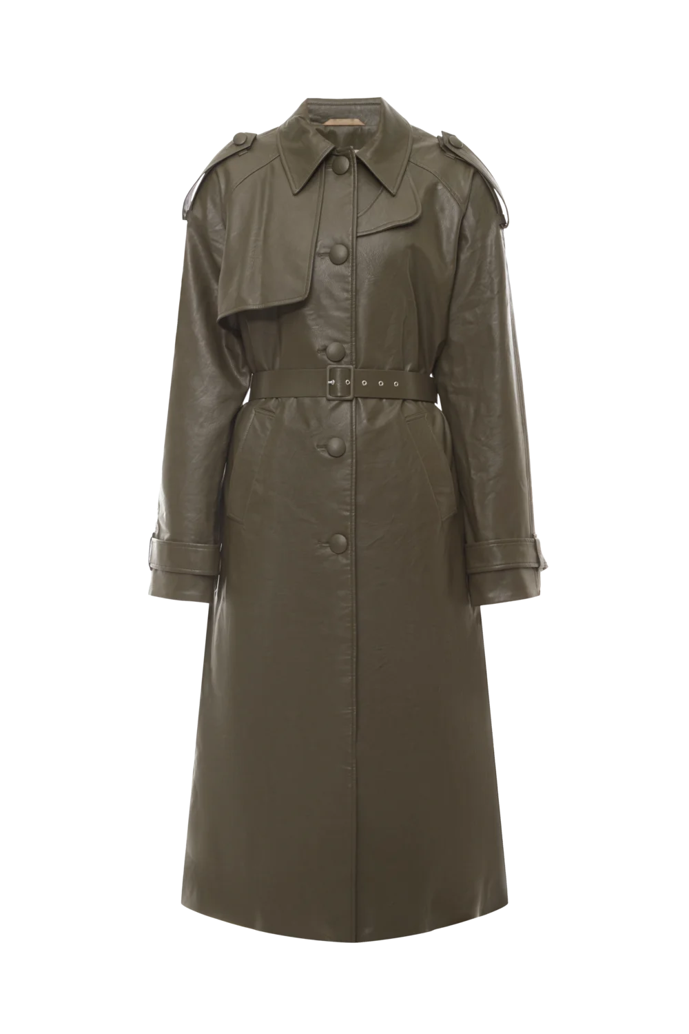 Пальто кольору хакі з еко-шкіри