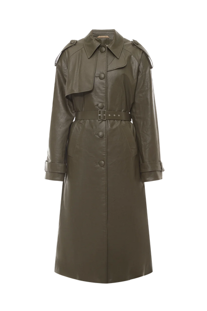 Пальто кольору хакі з еко-шкіри