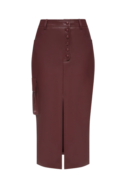 Бордова спідниця з еко-шкіри