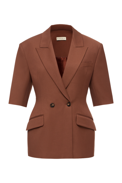 Nicole Blazer in Chocolate Shade with Elbow-Length Sleeve