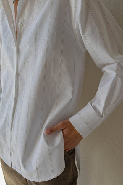 White Shirt with olive thin stripes