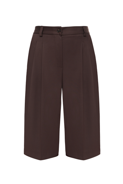 Sarna Bermuda Shorts in Chocolate with Pleats