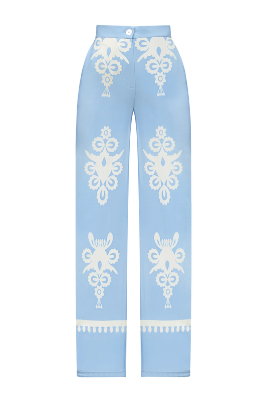 Брюки блакитні з принтом