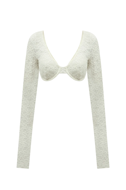 Короткий топ білого кольору з довгими рукавами