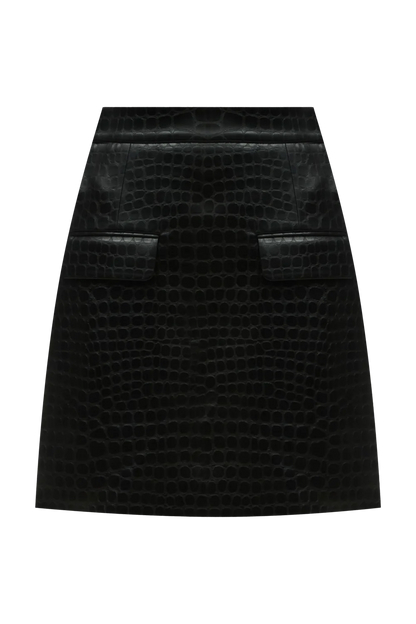Чорна міні-спідниця з еко-шкіри під рептилію