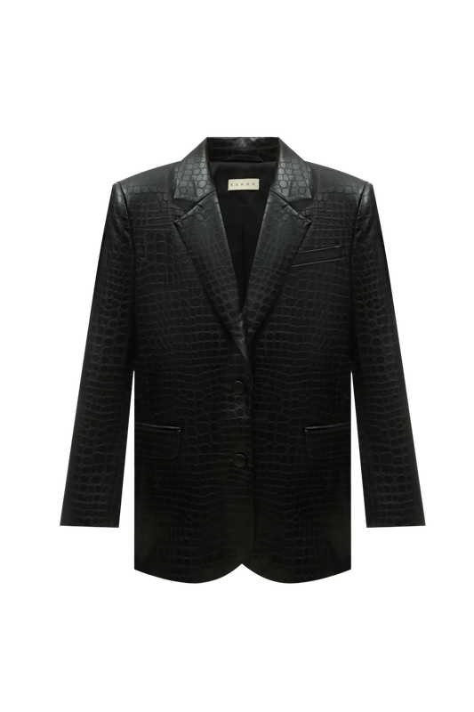 Чорний жакет з еко-шкіри під рептилію