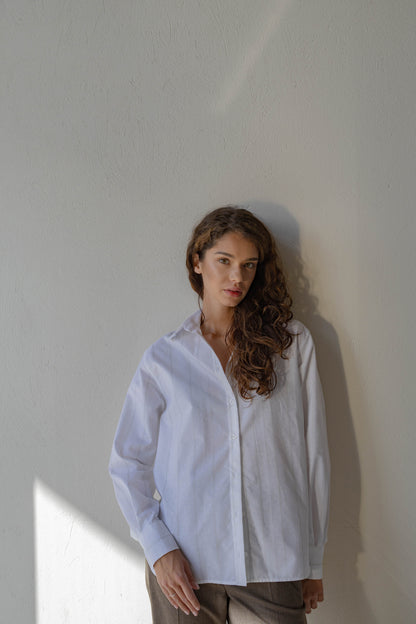 White Shirt with olive thin stripes