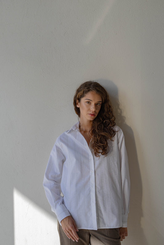 White Shirt with olive thin stripes