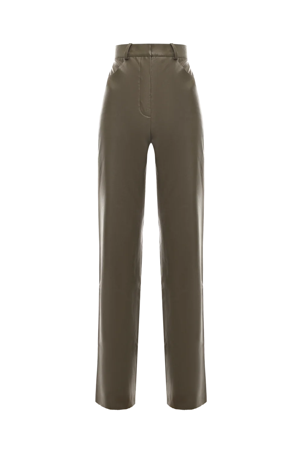 Штани з еко-шкіри кольору хакі