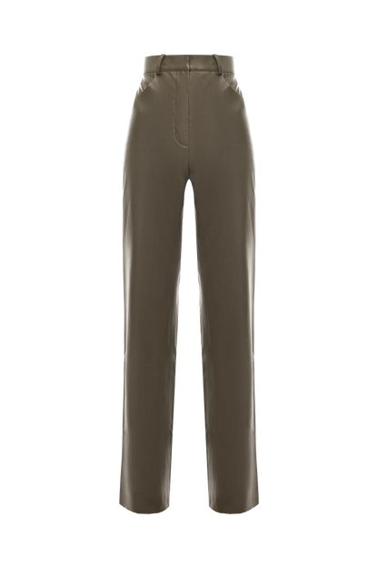 Штани з еко-шкіри кольору хакі