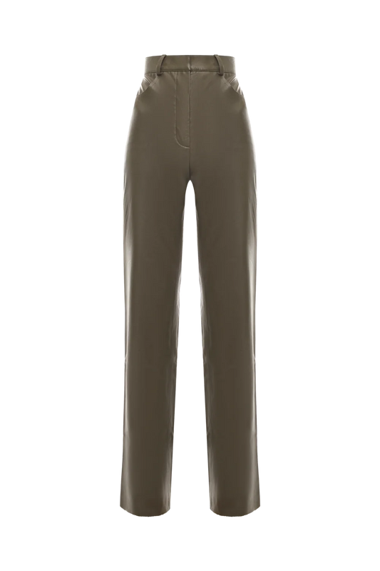 Штани з еко-шкіри кольору хакі