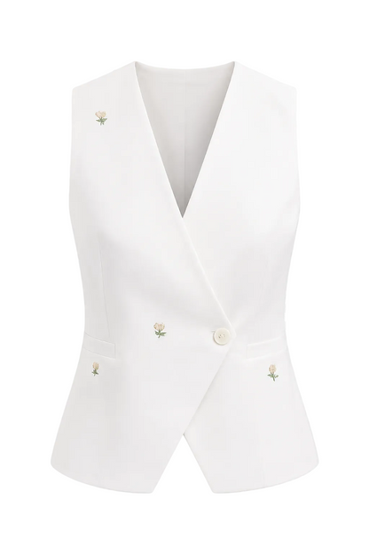 Vest White with Flowers