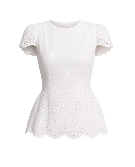 Milk-colored lace blouse.
