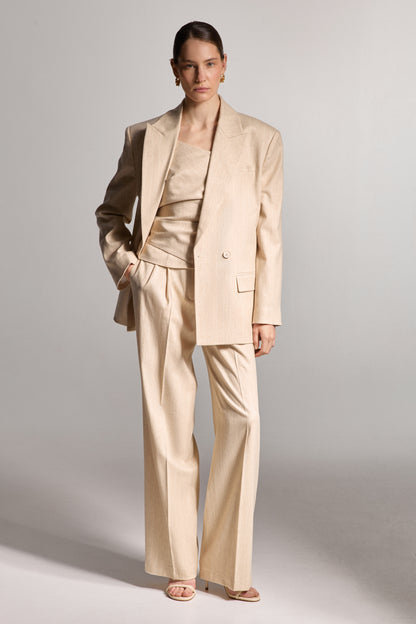 Beige Striped Linen Jacket