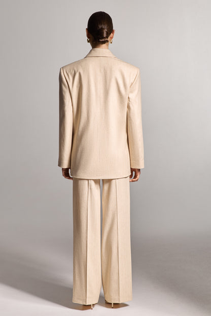 Beige Striped Linen Pants