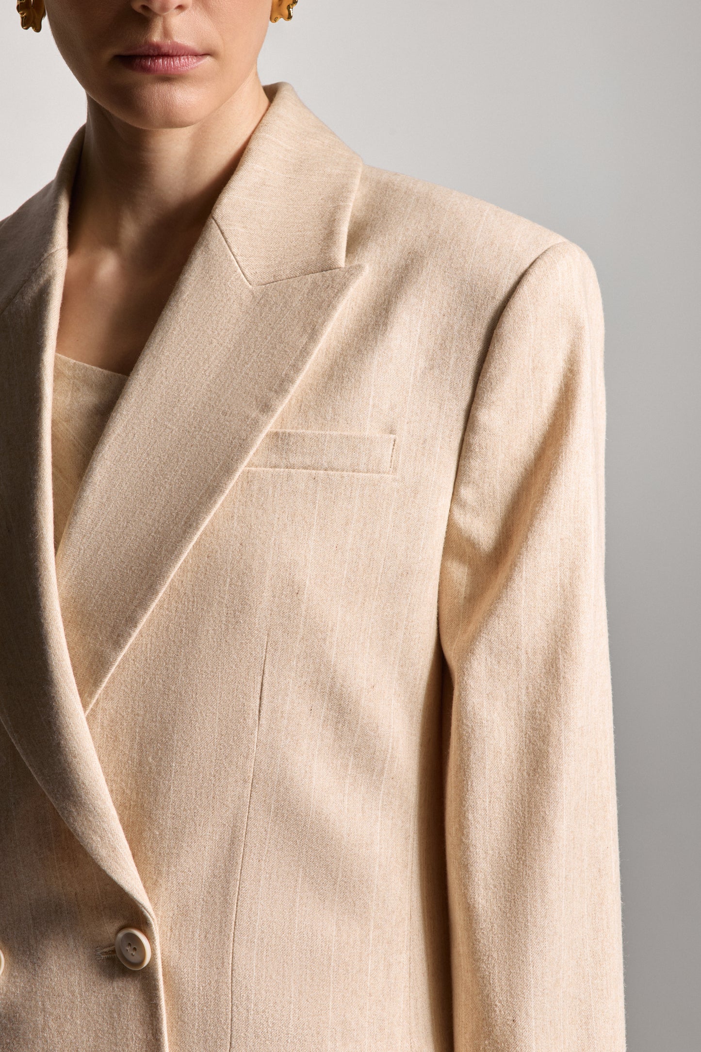 Beige Striped Linen Jacket