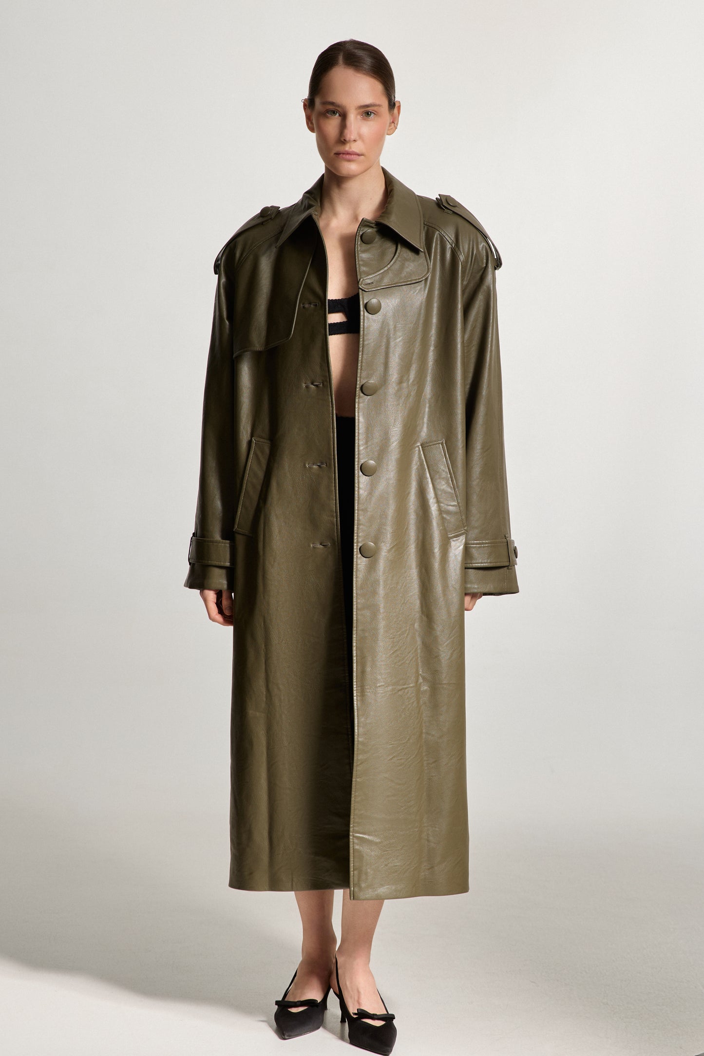 Khaki Eco-leather Coat