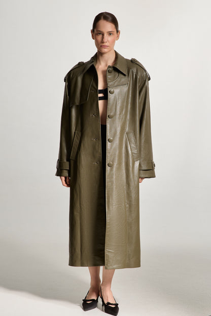 Khaki Eco-leather Coat