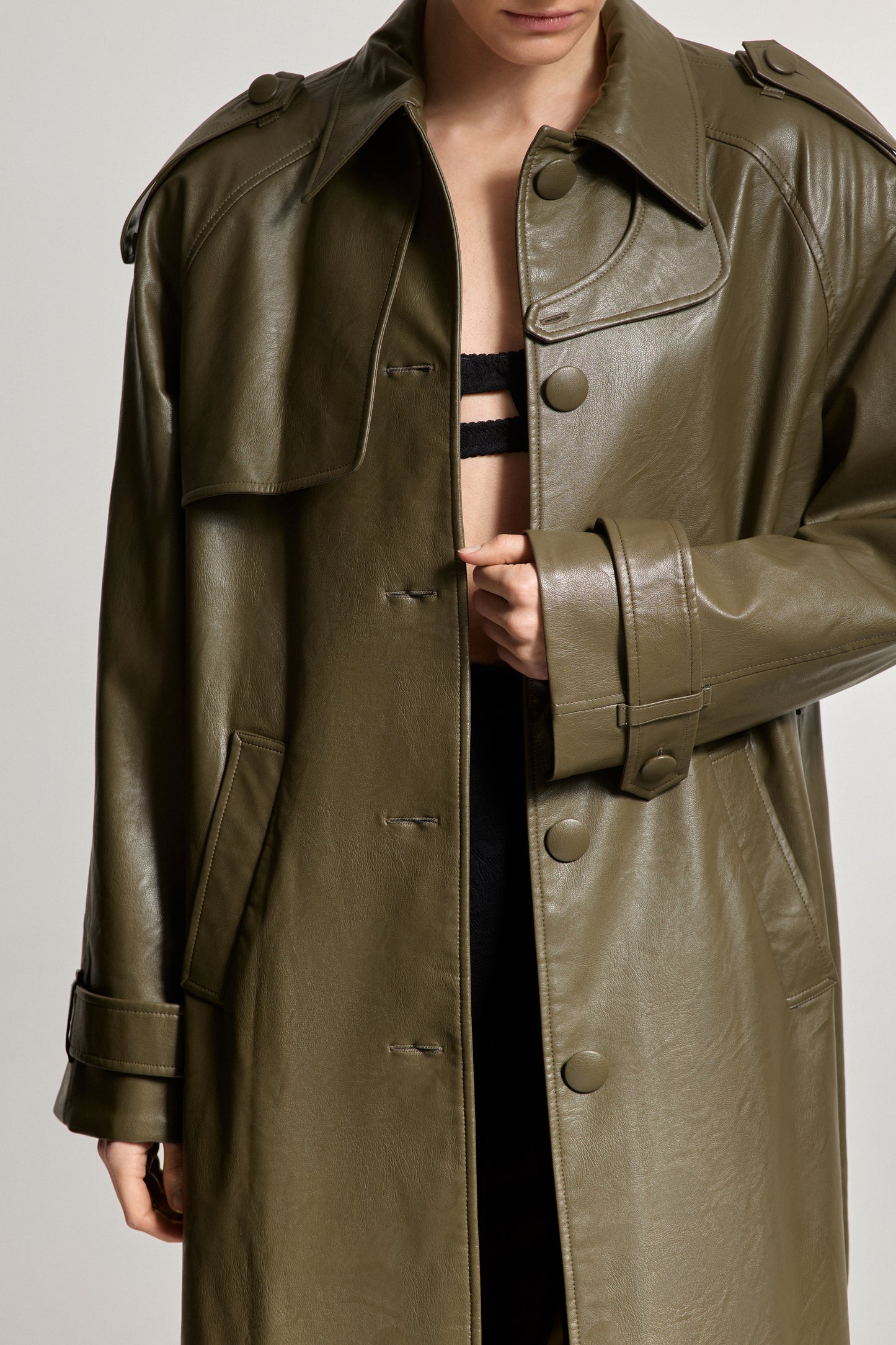 Khaki Eco-leather Coat